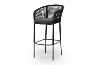 MR1002066 стул барный из роупа, каркас темно-серый шагрень, роуп темно-серый, ткань темно-серая